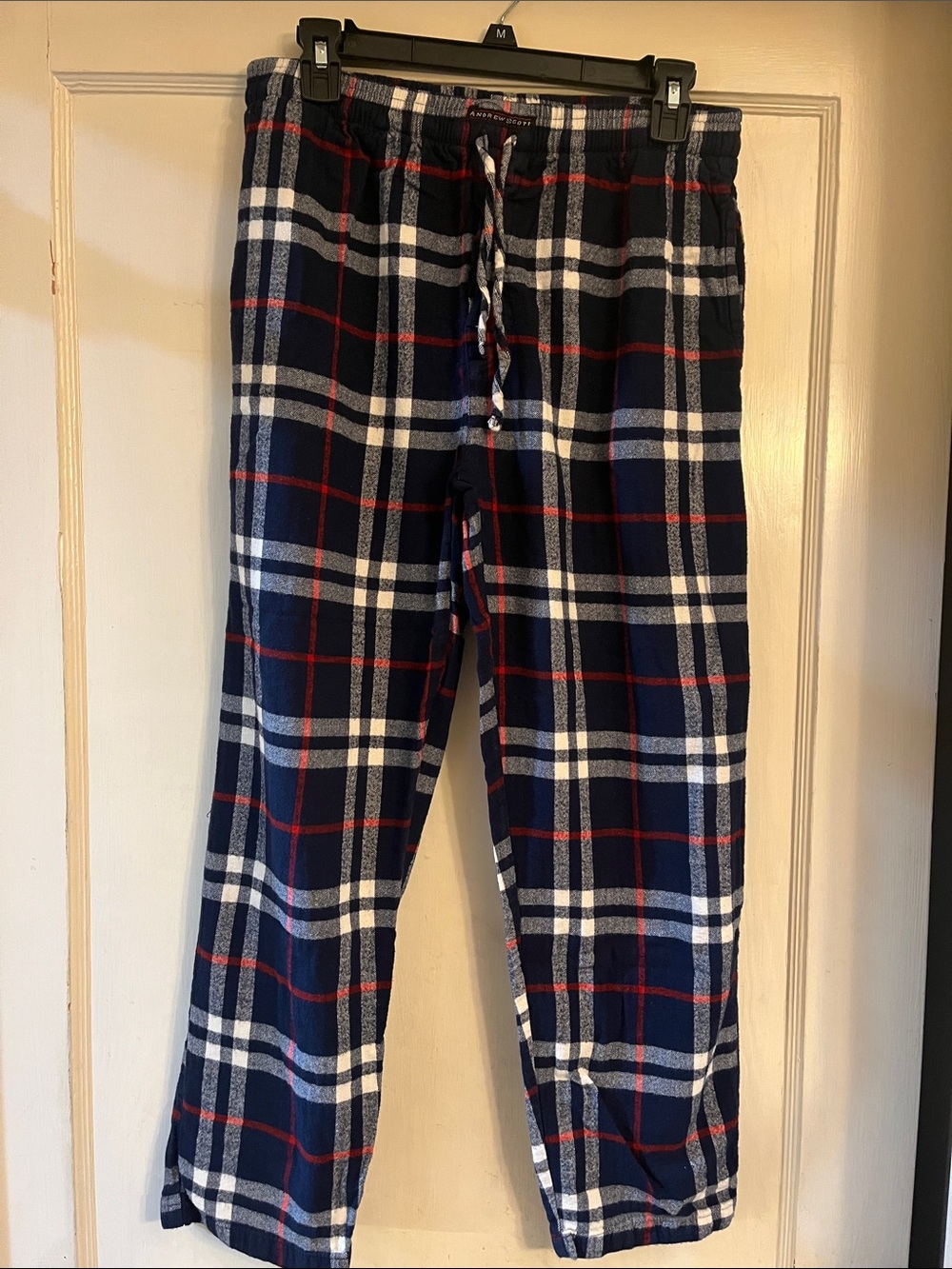 Andrew Scott Men's Navy Plaid Fleece Pajama Pants with Drawstring